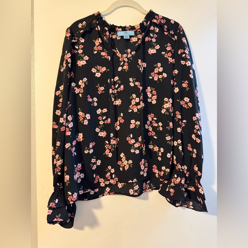 CeCe Floral Ruffle Long Sleeve Blouse